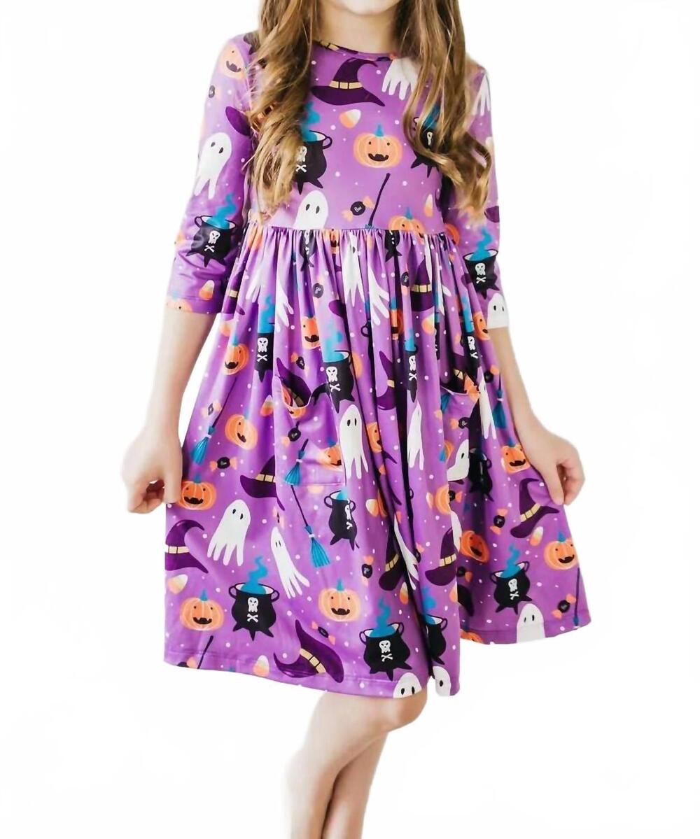 NEW MILA & ROSE three quarter sleeve pocket twirl dress in no tricks just treats
